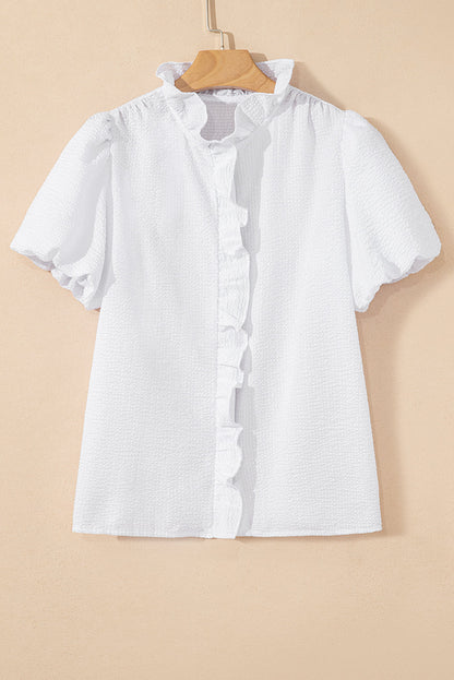 Stripe Ruffle Bubble Sleeve Shirt