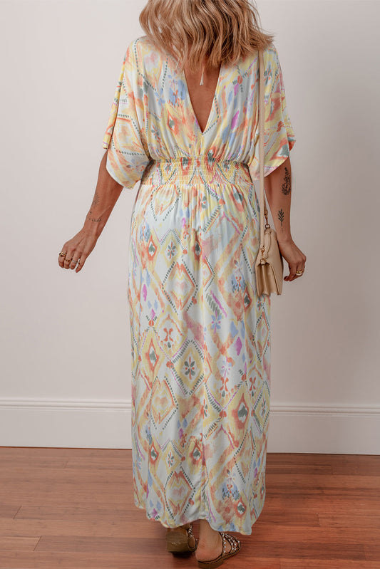Boho Geometric V-Neck Maxi Dress