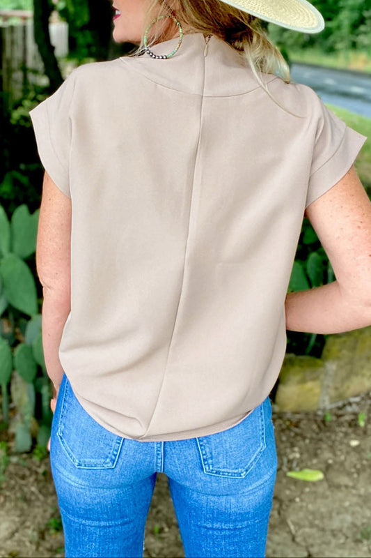 Solid Zip Up Back Crewneck Top