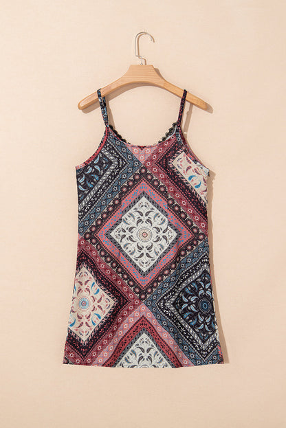 Geometric Paisley Sleeveless Mini Dress