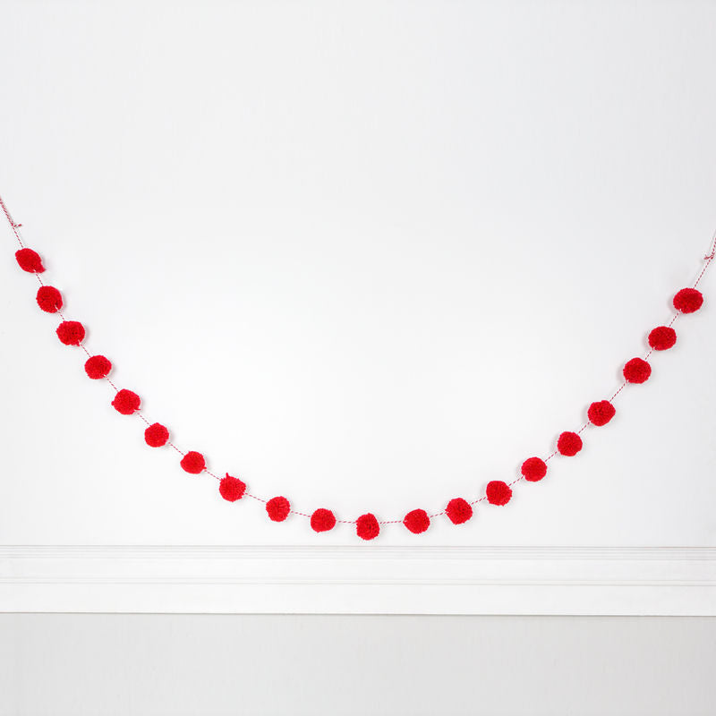 5' pom pom garland red