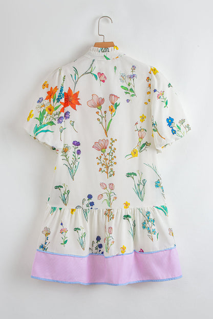 Floral Stripe Patchwork Short Sleeve Dress