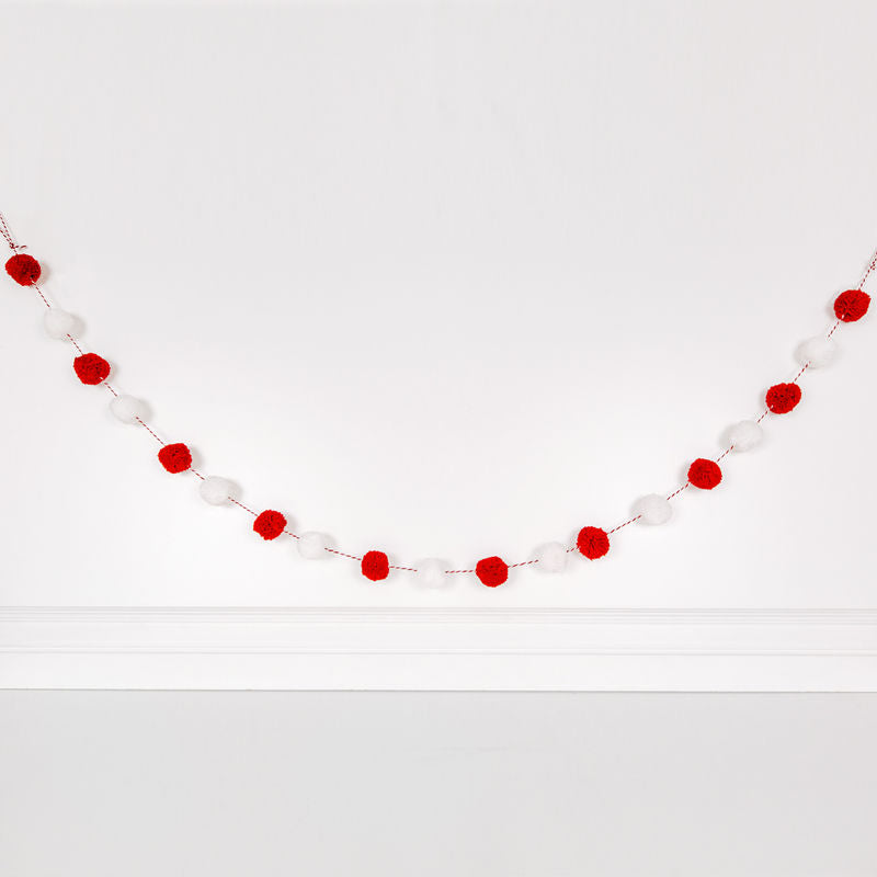 5' pom pom garland rd/white