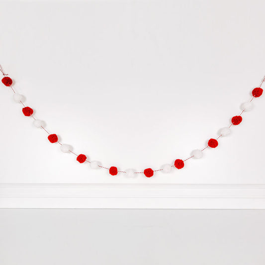 5' pom pom garland rd/white