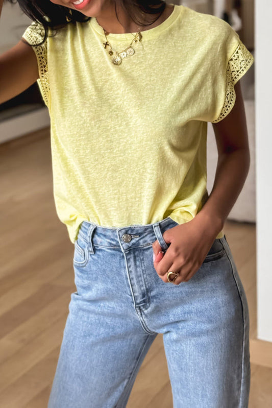 Lace Patchwork Cap Sleeve T-Shirt
