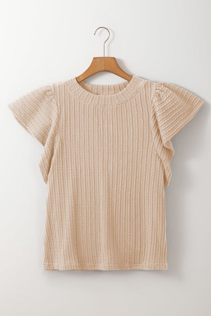 Solid Cable Textured Flutter Sleeve Top