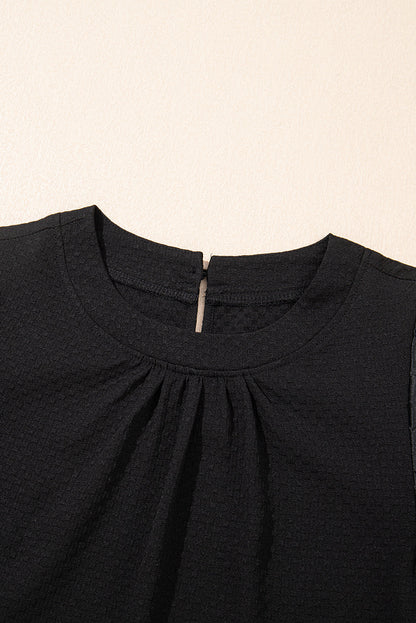 Feather Patchwork Bubble Sleeve Blouse