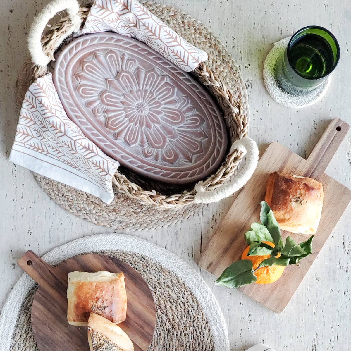 Floral Handmade Bread Warmer & Wicker Basket