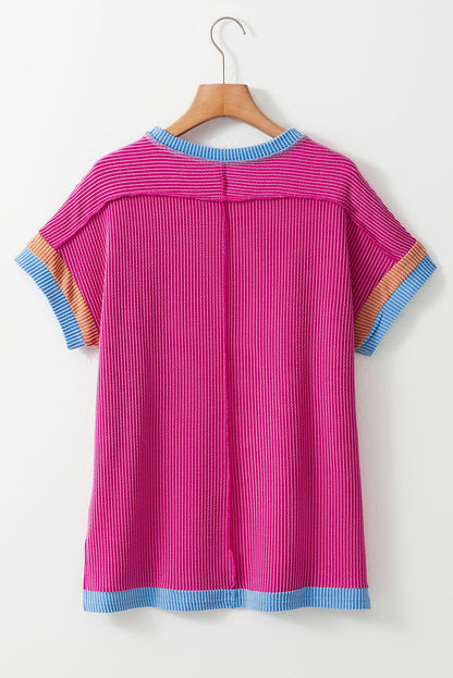 Contrast Trim Corded Knit T-Shirt