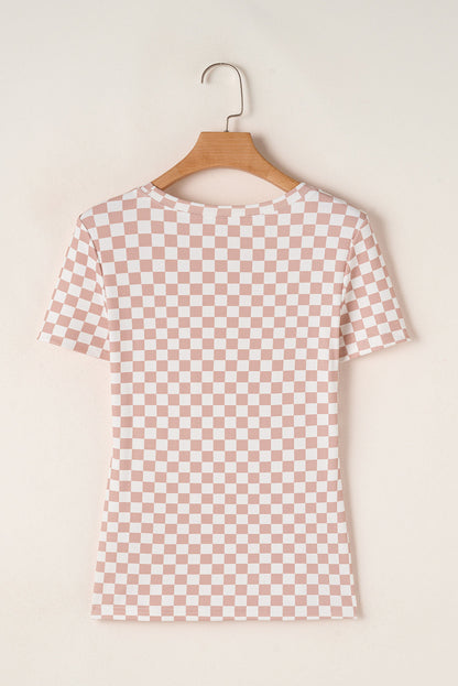 Checker Ribbed Knit Crewneck T-Shirt