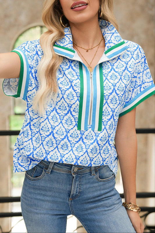 Western Half Zip Collared Blouse