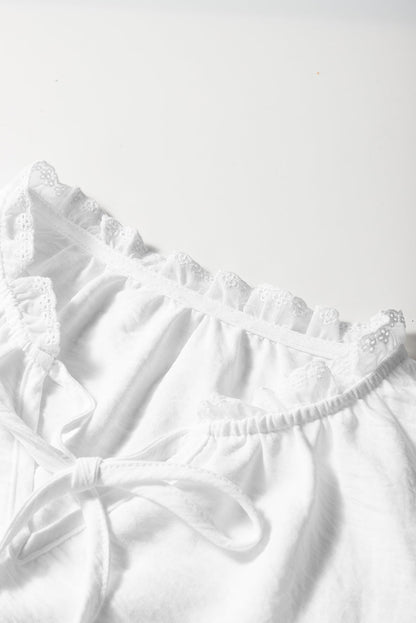 Embroidered Eyelet Ruffle Trim Blouse