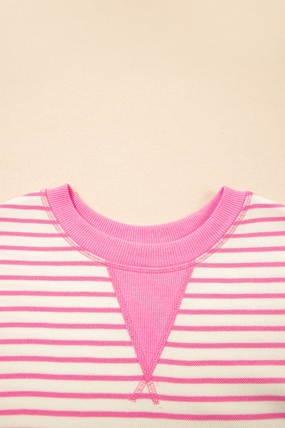 Stripe Contrast Trim Ruffle Sleeve Top