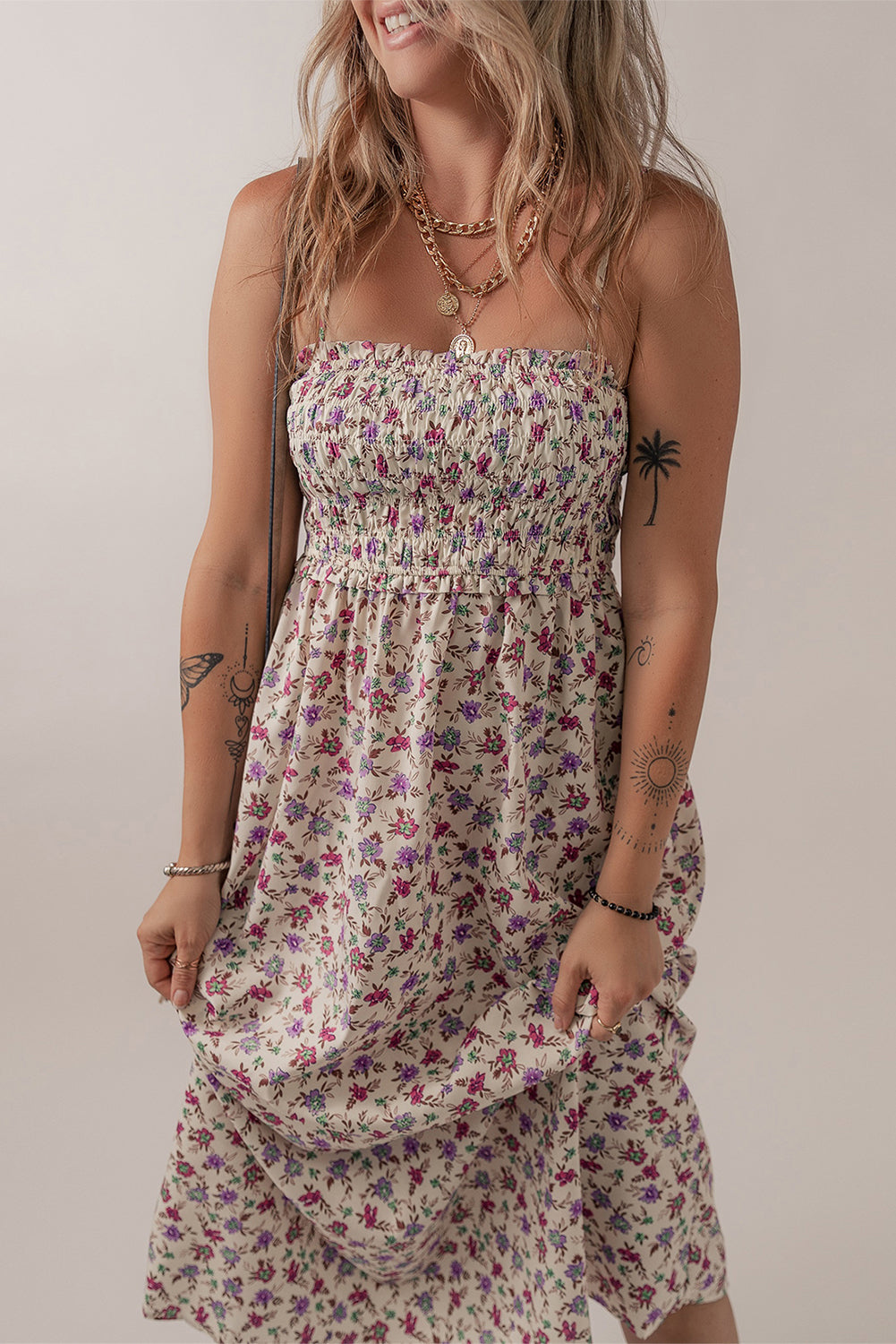 Boho Floral Smocked Maxi Sundress