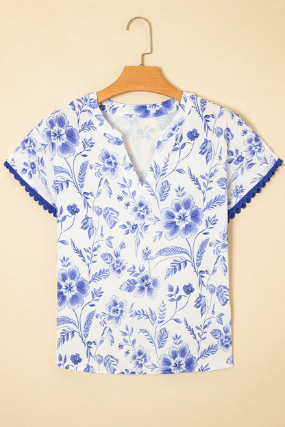 Floral Ric-Rac Short Sleeve Blouse