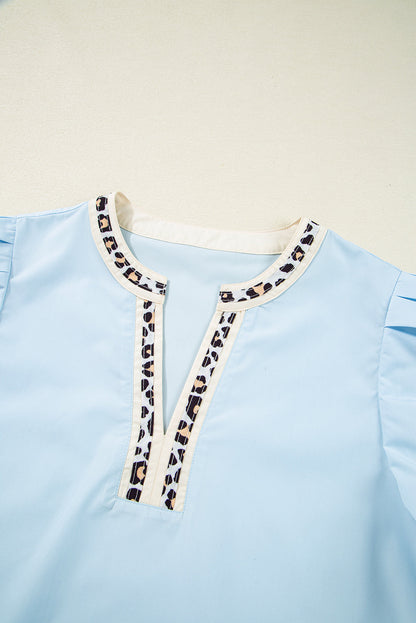 Leopard Contrast Puff Sleeve Blouse