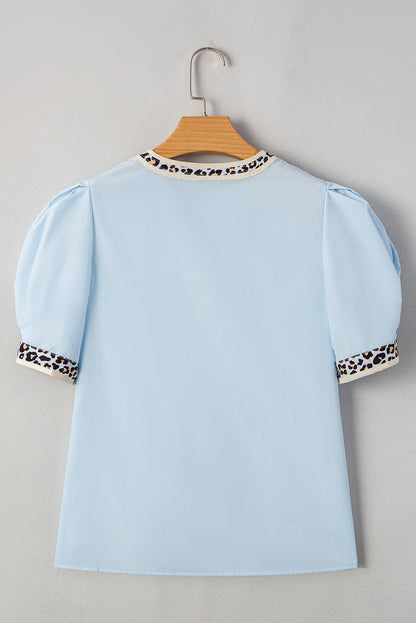 Leopard Contrast Puff Sleeve Blouse
