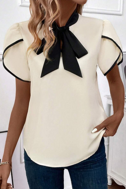 Stripe Contrast Bow Neckline Blouse