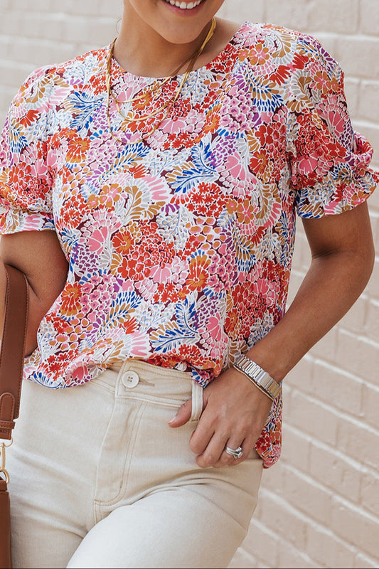 Floral Bubble Sleeve Blouse