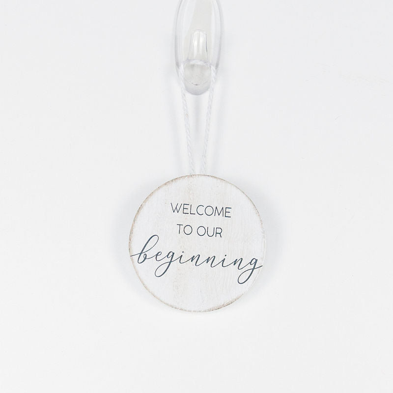 3" X 3" X .5" Wood Ornament (Welcome) White/Gray