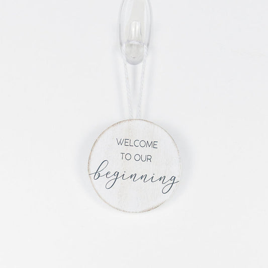 3" X 3" X .5" Wood Ornament (Welcome) White/Gray