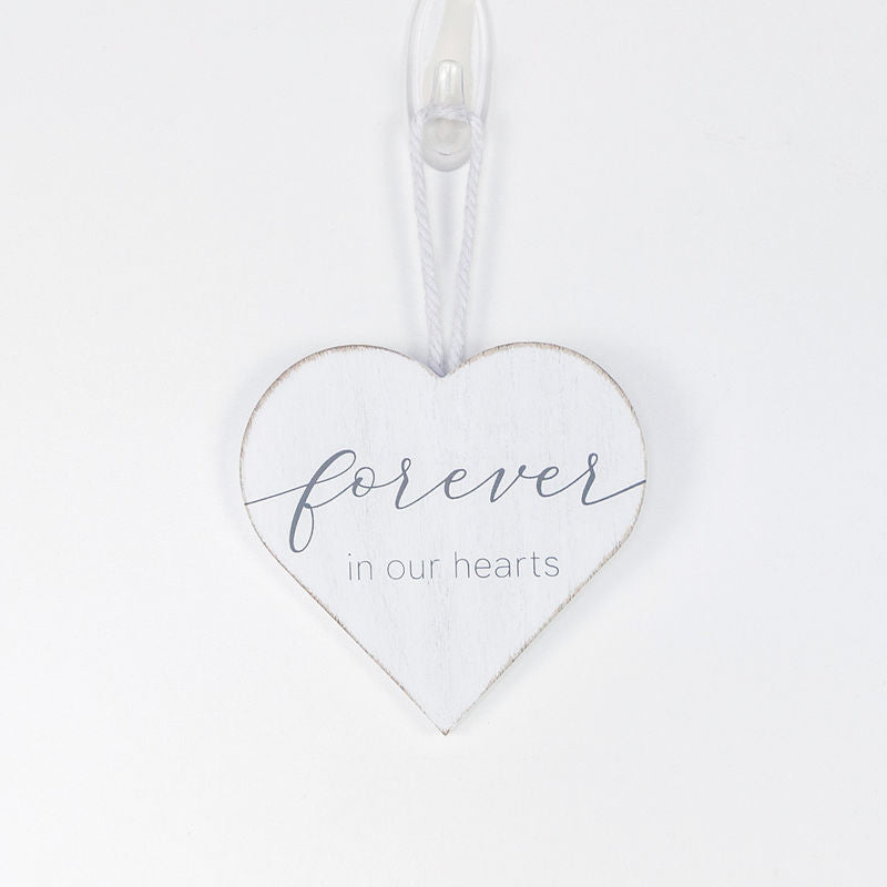 4.5" X 4.5" X .5" Wood Ornament (Forever Hearts) White/Gray