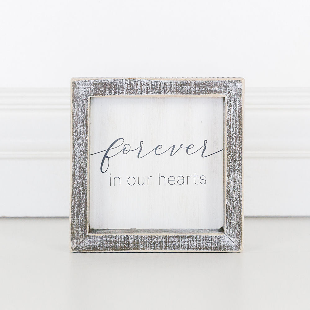 5" X 5" X 1.5" Wood Framed Sign (Forever Hearts) White/Gray