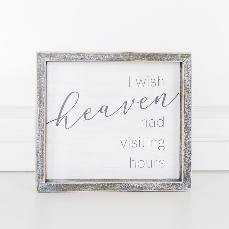 9" X 8" X 1.5" Wood Framed Sign (Visiting Hours) White/Gray