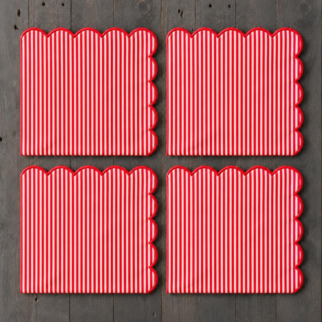 Natural Scalloped Stripe Cloth Napkins
