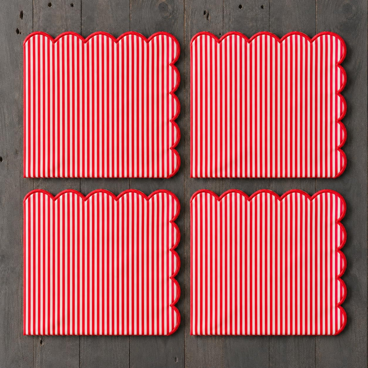 Natural Scalloped Stripe Cloth Napkins
