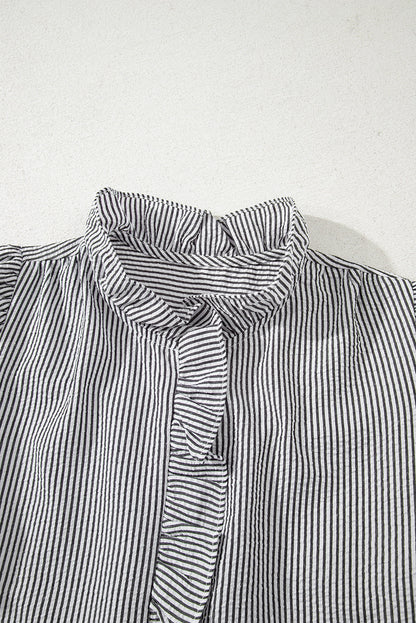 Stripe Ruffle Bubble Sleeve Shirt