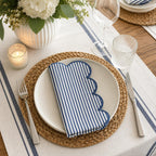 Natural Scalloped Stripe Cloth Napkins