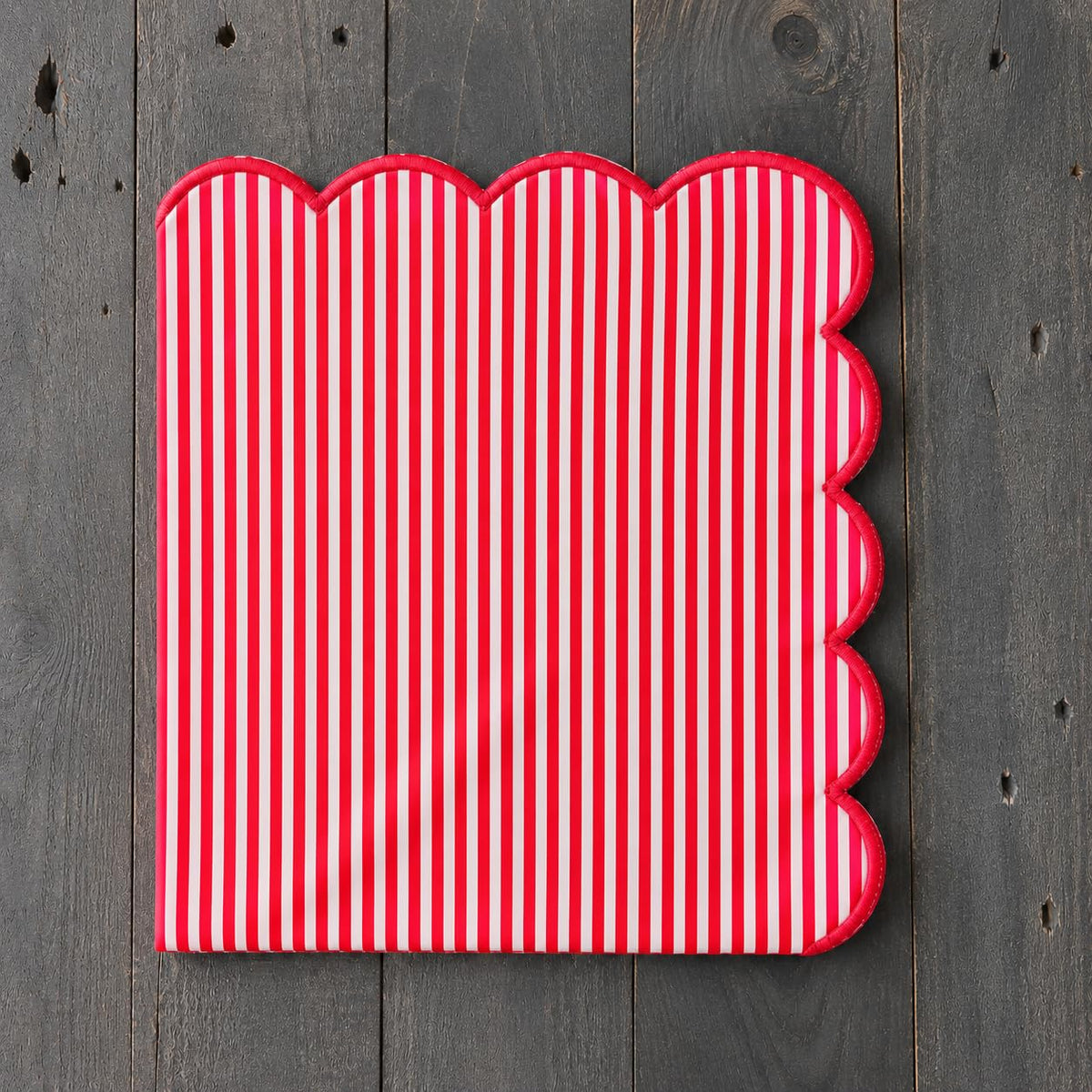 Natural Scalloped Stripe Cloth Napkins