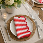 Natural Scalloped Stripe Cloth Napkins