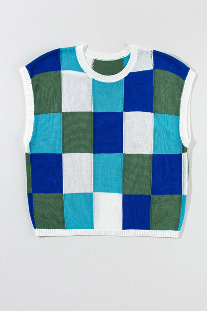 Colorblock Checker Cap Sleeve Sweater