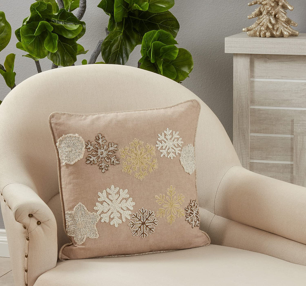 Beaded Snowflake Throw Pillow — 18 × 18 in