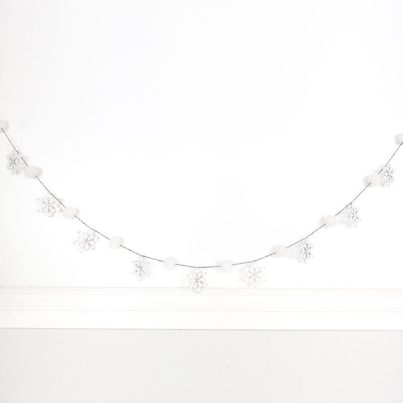 60x3x.25 pom pom garland (SNWFLKS) white/bk