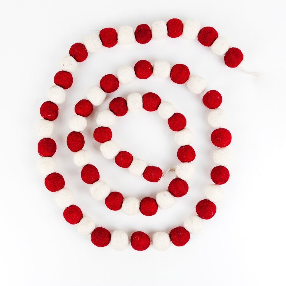 72" Felt Ball Garland, White/Red