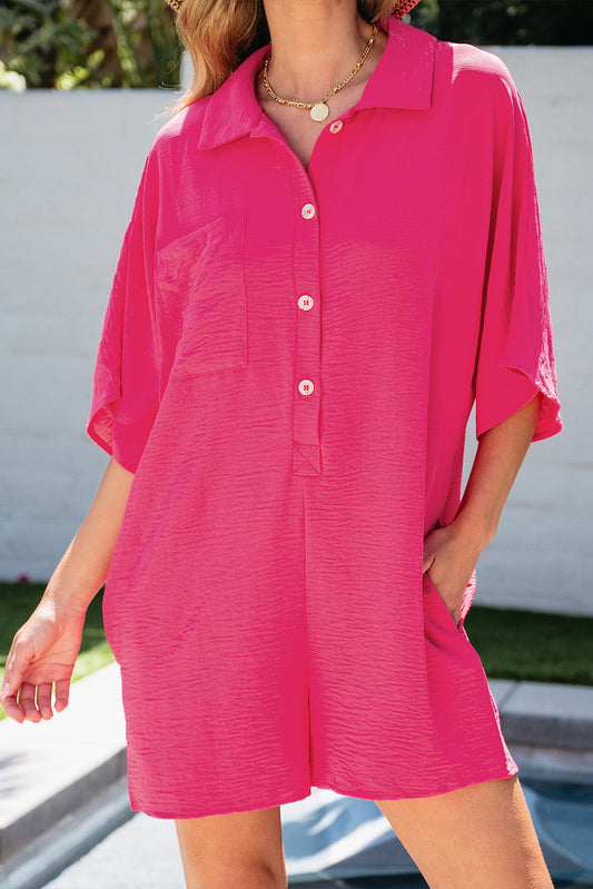 Collared Button Up Pocketed Romper