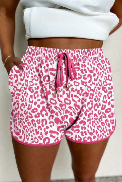 Leopard Contrast Trim Drawstring Shorts