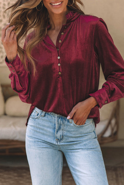 Solid Velvet Button Front Top