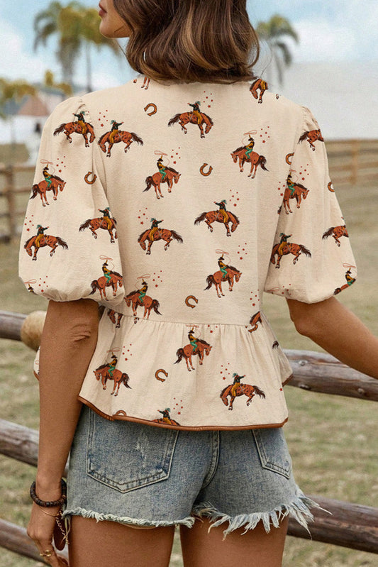 Cowboy Bow Tie Peplum Blouse
