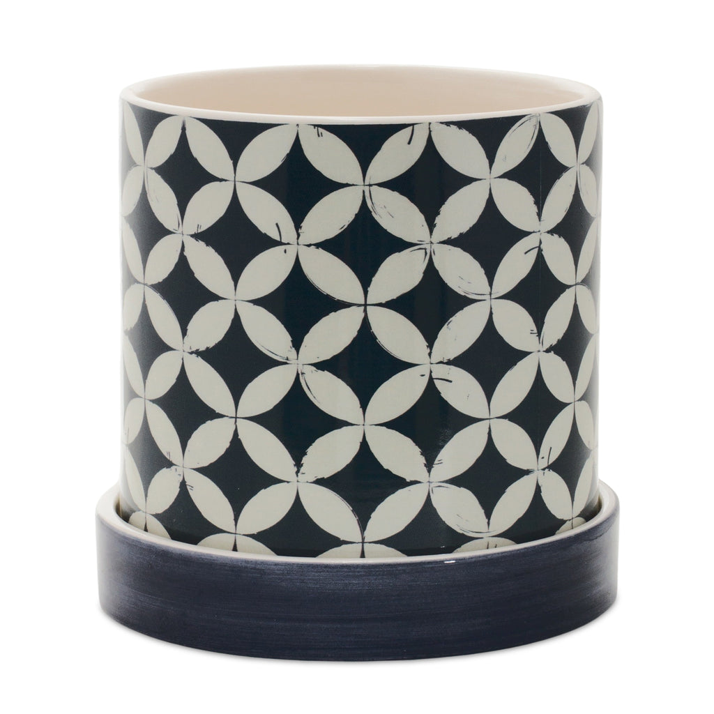 Geometric Pattern Planter with Plate (Set of 2)