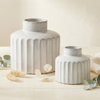 Ribbed Porcelain Vase with Washed Finish (Set of 2)