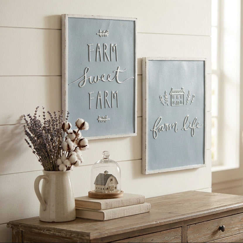 Metal Farm Life Sentiment Sign (Set of 2)
