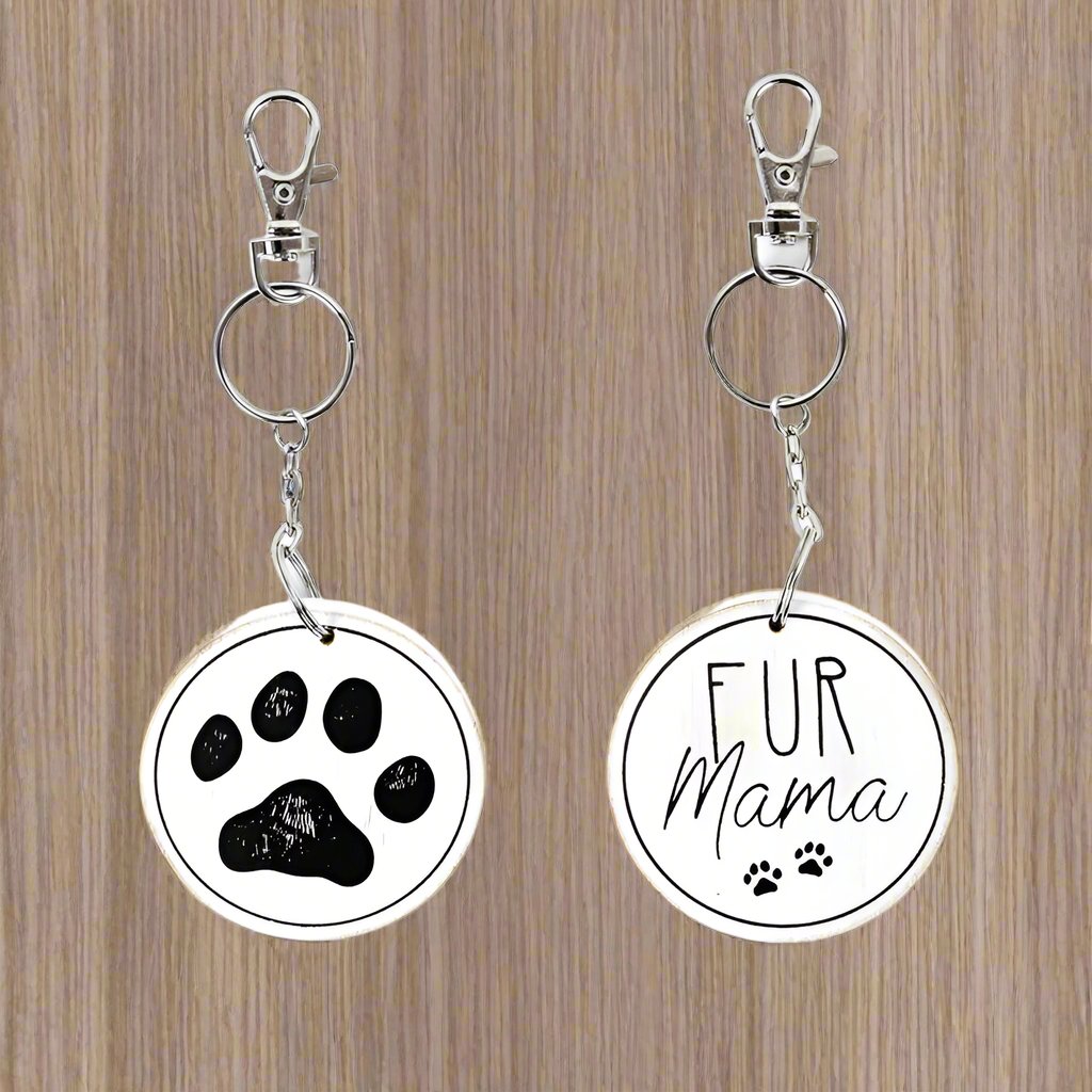 2.25x2.25x.25 reverse wood keychain (FR MAMA) white/bk