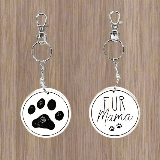 2.25x2.25x.25 reverse wood keychain (FR MAMA) white/bk