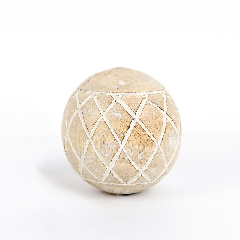 4x4x4 Mango Wood ball (DMND PTRN) natural/white