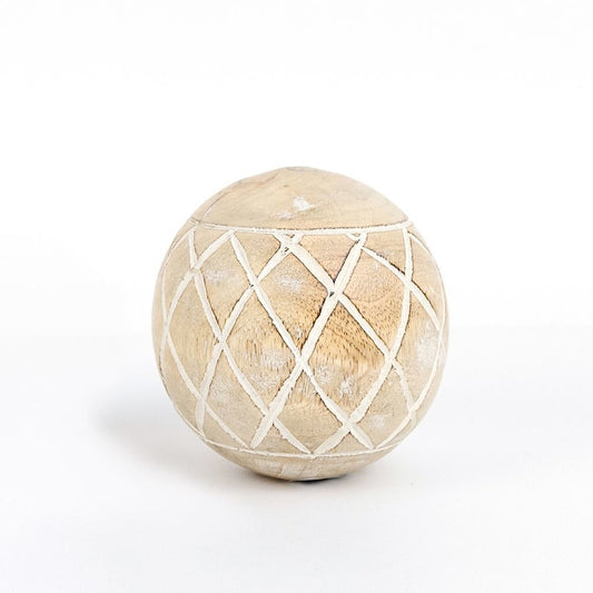 4x4x4 Mango Wood ball (DMND PTRN) natural/white