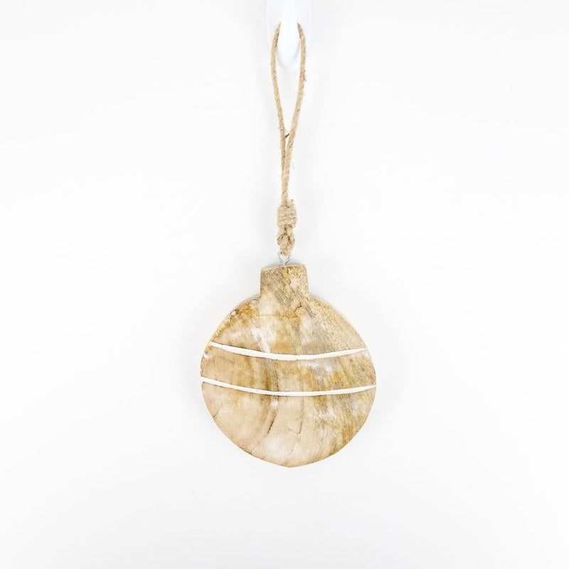 4.5" X 5" X .5" Mango Wood Ornament (Ball) Natural/white